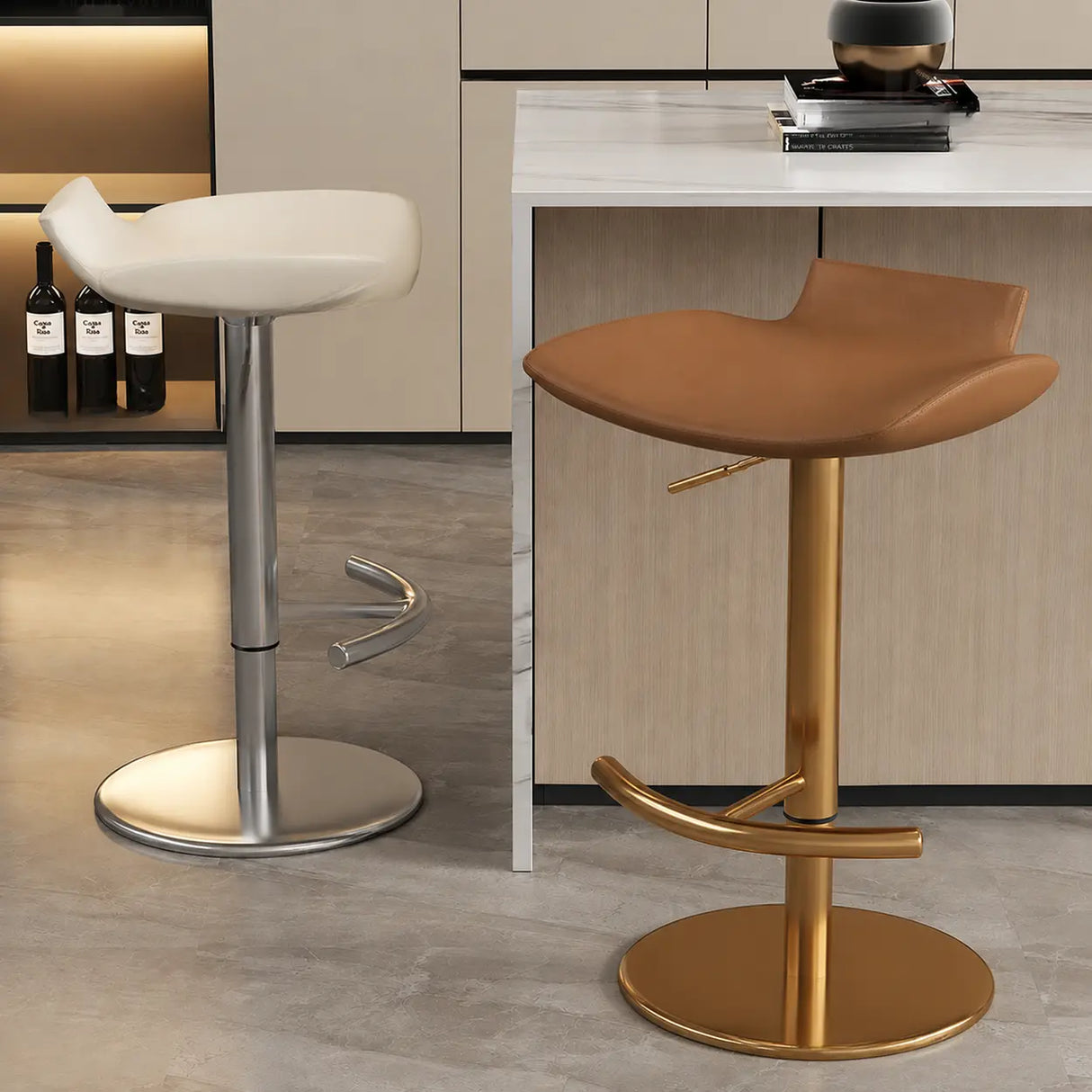 Adjustable Swivel Bucket Leather Metal Frame Bar Stool Image - 1