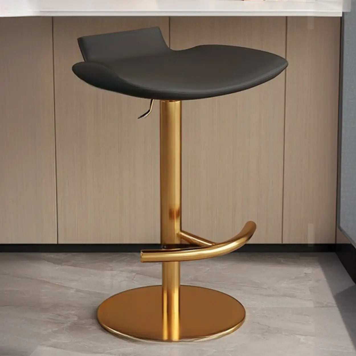 Adjustable Swivel Bucket Leather Metal Frame Bar Stool Image - 4