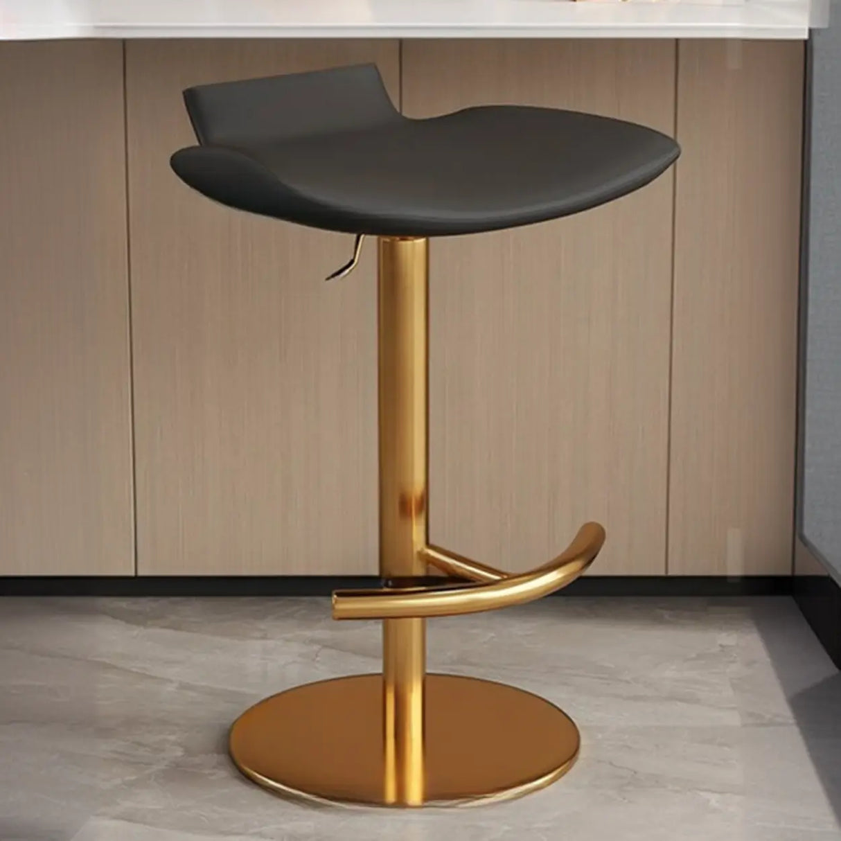 Adjustable Swivel Bucket Leather Metal Frame Bar Stool Image - 4