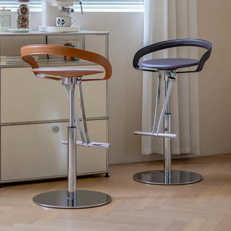 Adjustable Swivel Leather Steel Bar Stool with Footrest Image - 1