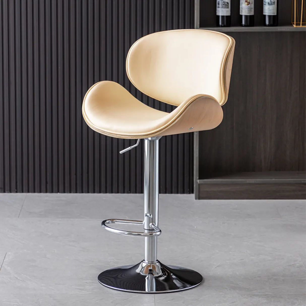 Adjustable Swivel Modern Leather Bar Stool with Curved Backrest Image - 10