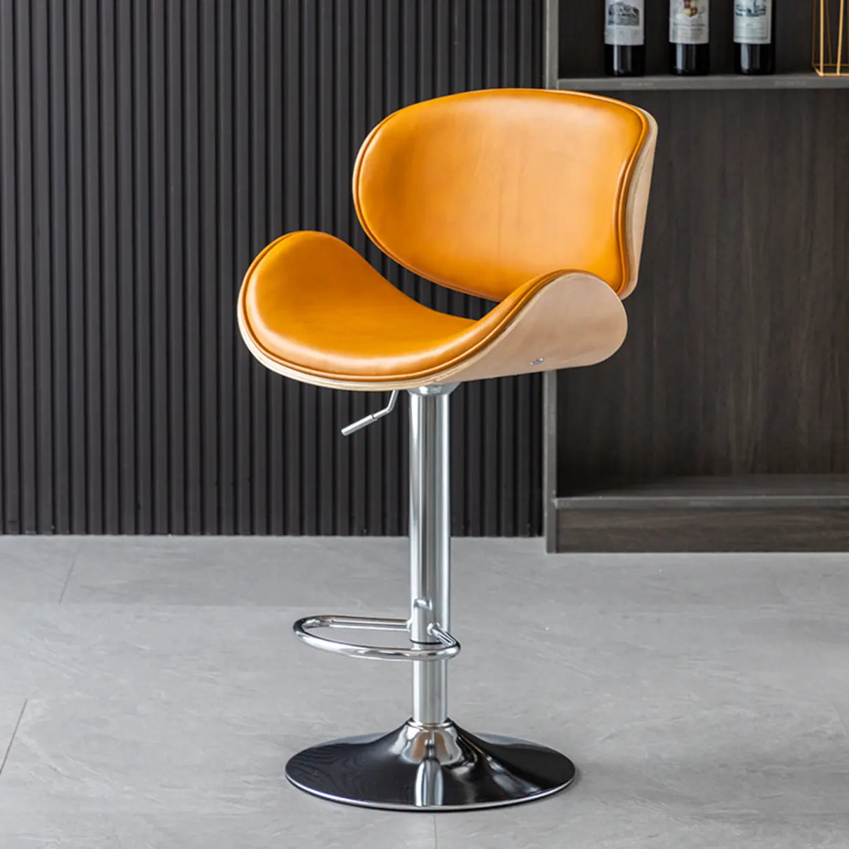 Adjustable Swivel Modern Leather Bar Stool with Curved Backrest Image - 12