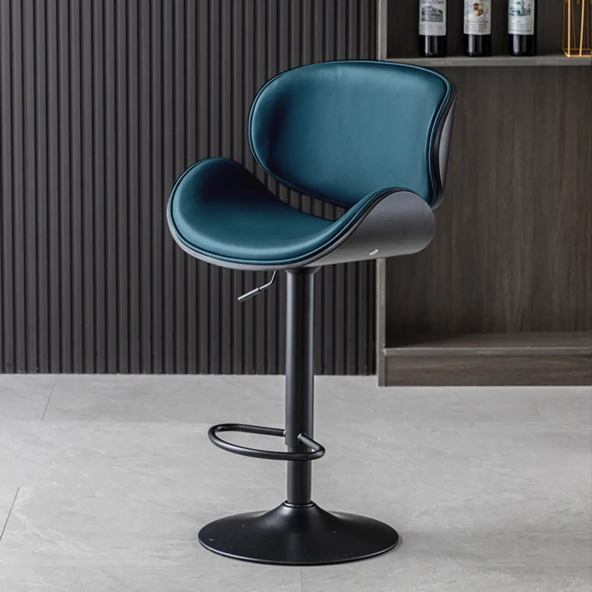 Adjustable Swivel Modern Leather Bar Stool with Curved Backrest Image - 7