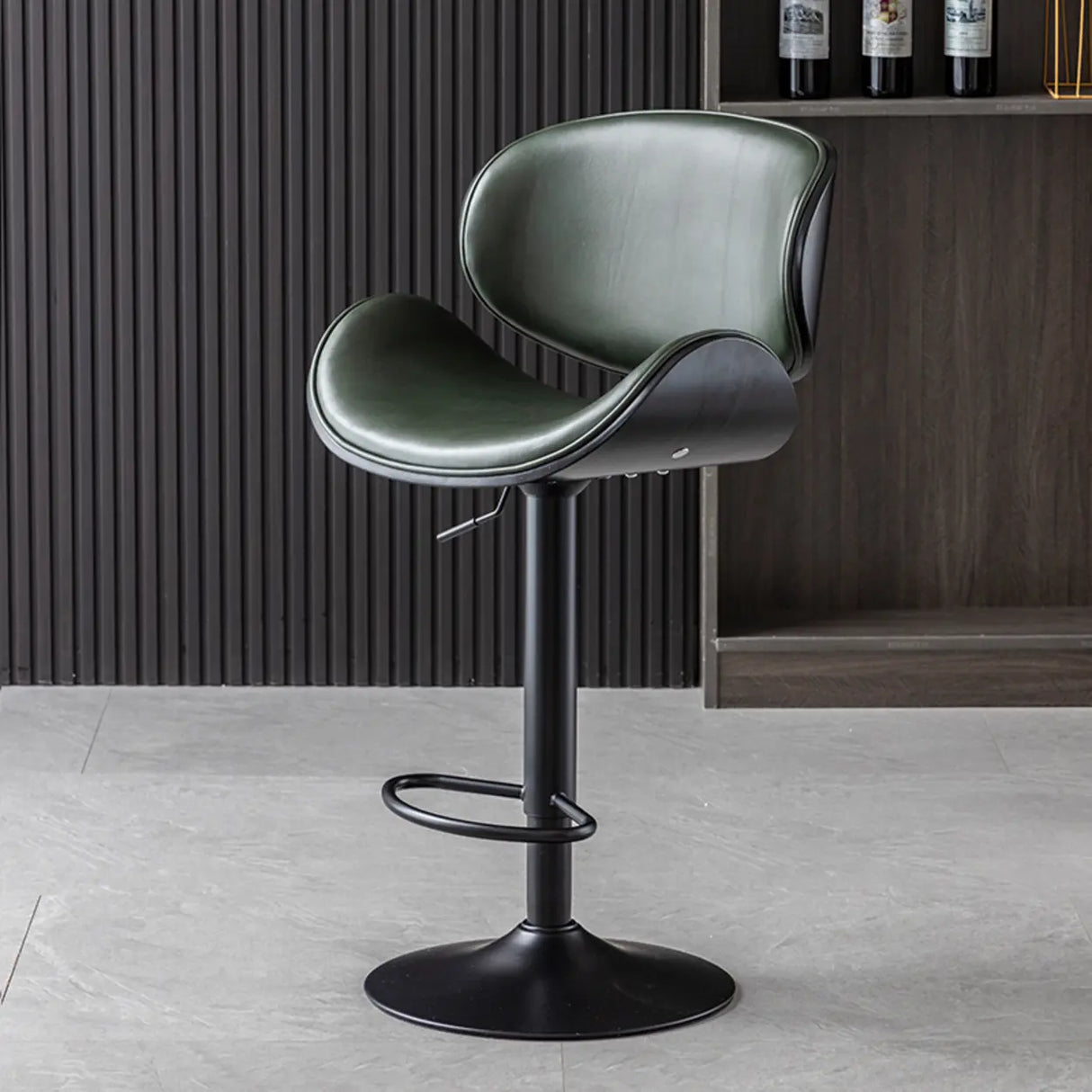 Adjustable Swivel Modern Leather Bar Stool with Curved Backrest Image - 8