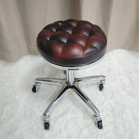 Adjustable Swivel Round Leather Bar Stool with Wheels Image - 2