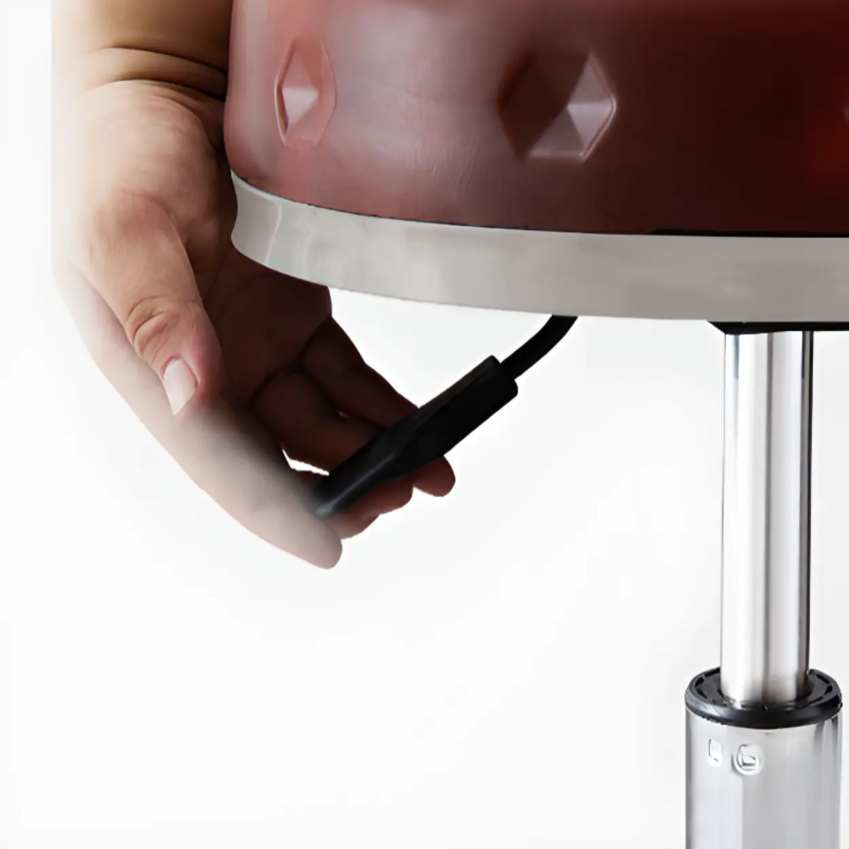 Adjustable Swivel Round Leather Bar Stool with Wheels Image - 3