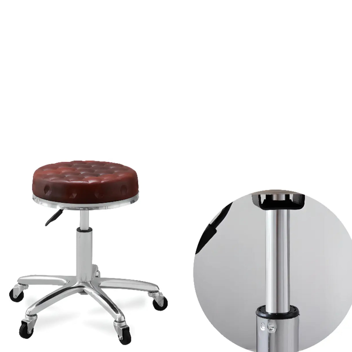Adjustable Swivel Round Leather Bar Stool with Wheels Image - 8