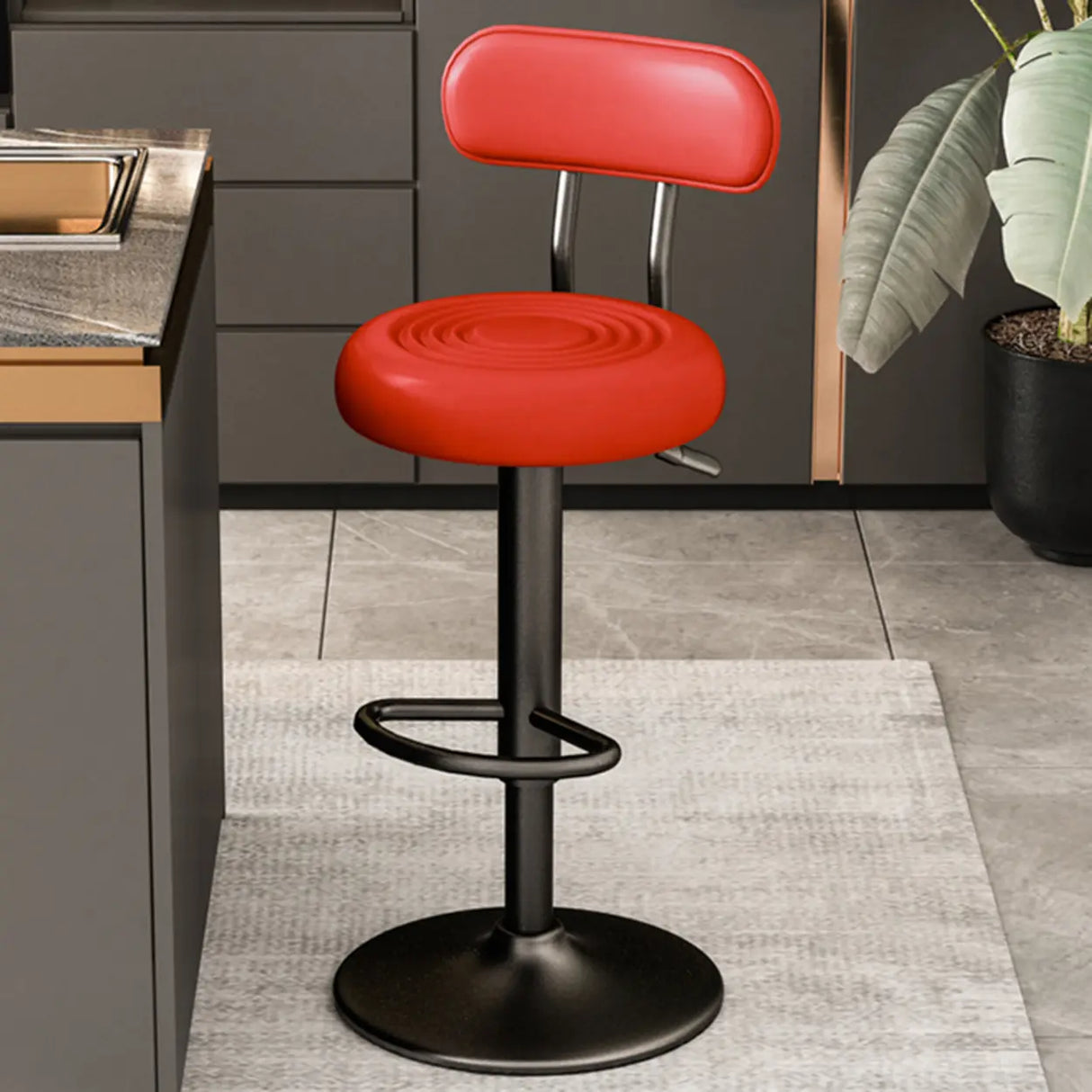 Adjustable Swivel Round Leather Low Back Bar Stool Image - 11