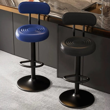 Adjustable Swivel Round Leather Low Back Bar Stool Image - 1