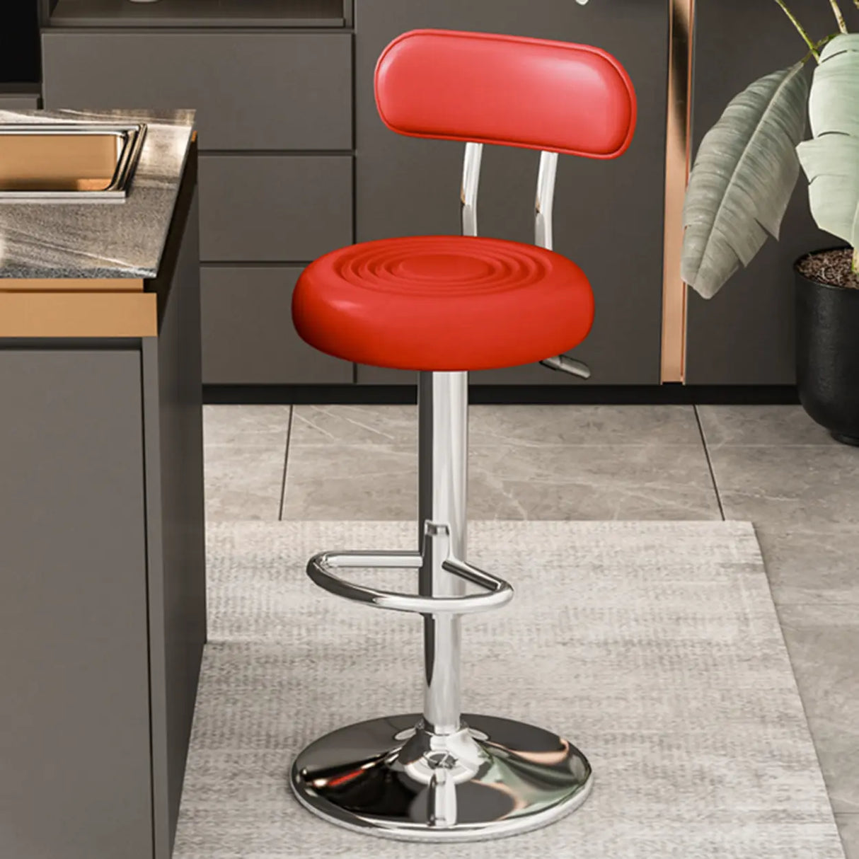 Adjustable Swivel Round Leather Low Back Bar Stool Image - 5