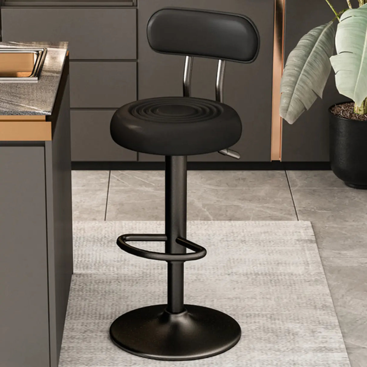 Adjustable Swivel Round Leather Low Back Bar Stool Image - 7