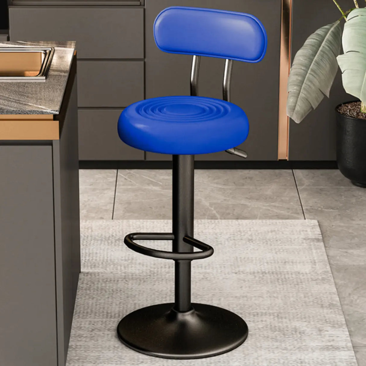 Adjustable Swivel Round Leather Low Back Bar Stool Image - 9