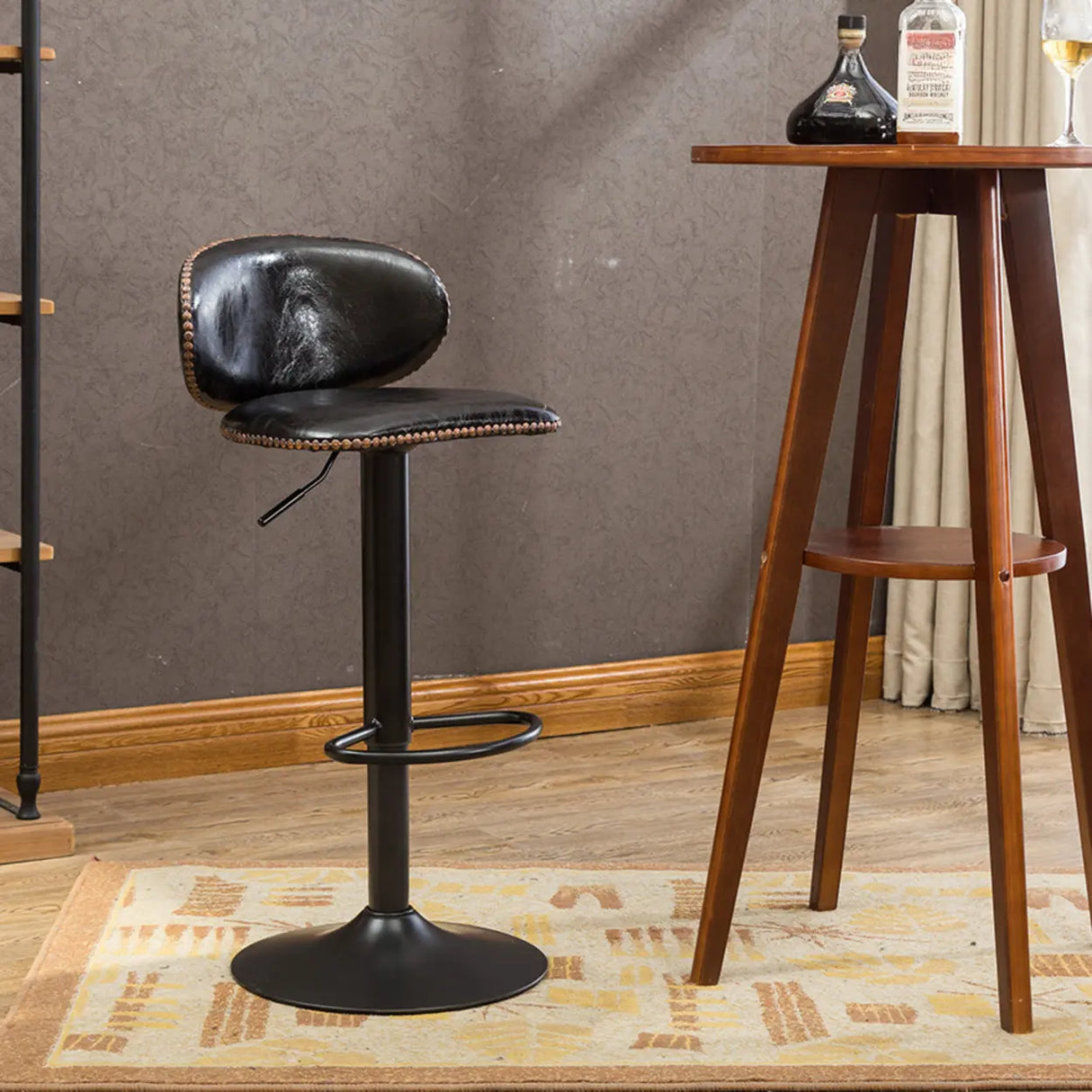 Adjustable Swivel Upholstered Bucket Low Back Bar Stool Image - 11