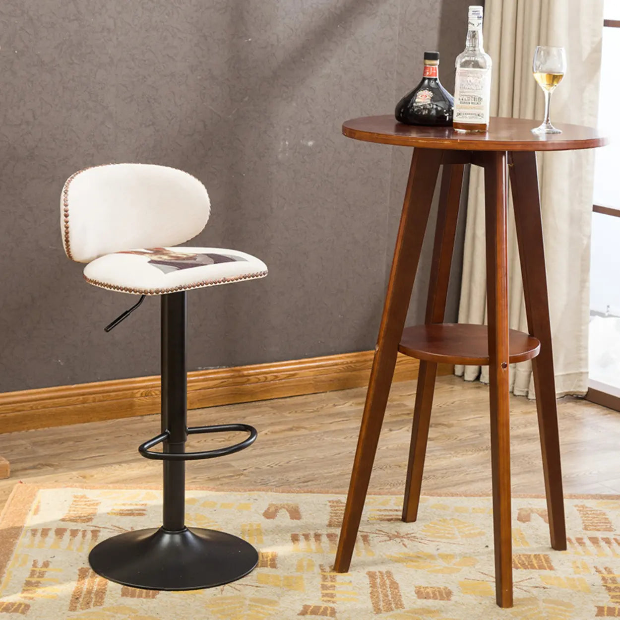 Adjustable Swivel Upholstered Bucket Low Back Bar Stool Image - 14