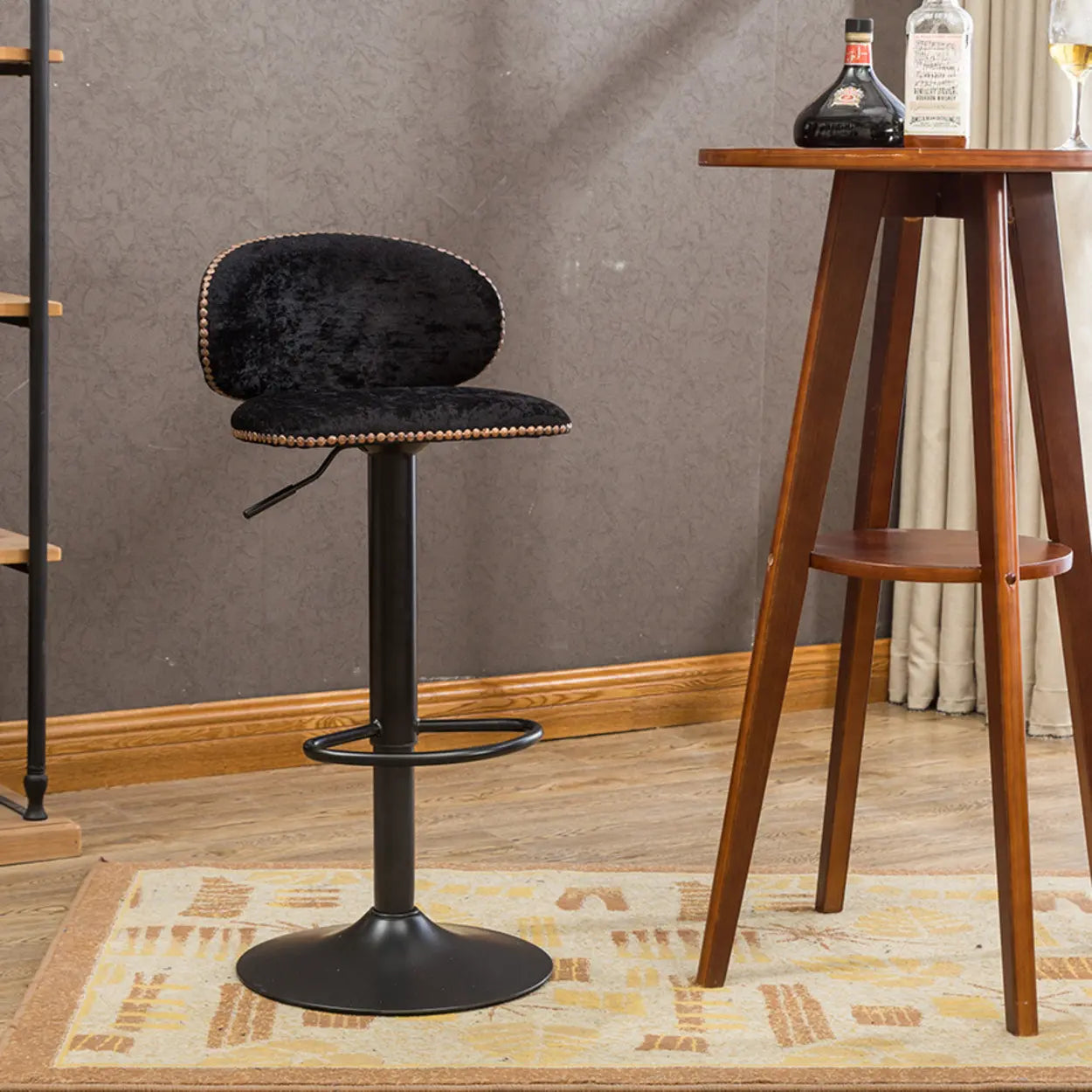 Adjustable Swivel Upholstered Bucket Low Back Bar Stool Image - 16