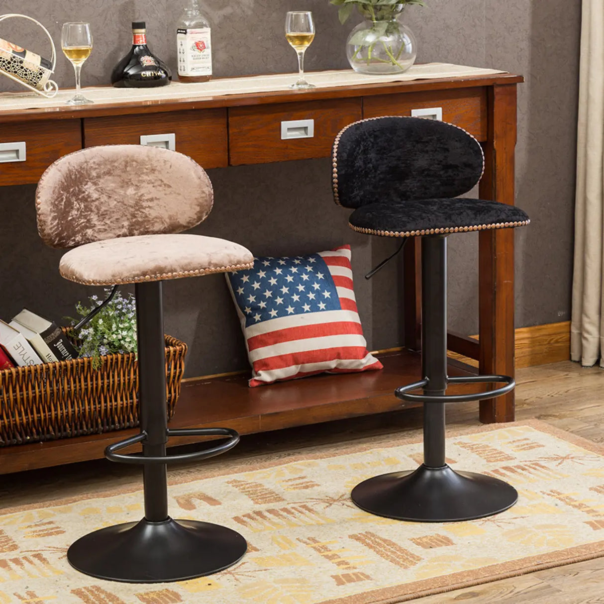 Adjustable Swivel Upholstered Bucket Low Back Bar Stool Image - 1