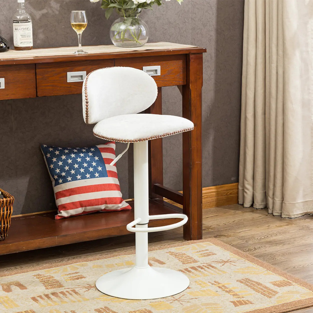 Adjustable Swivel Upholstered Bucket Low Back Bar Stool Image - 3
