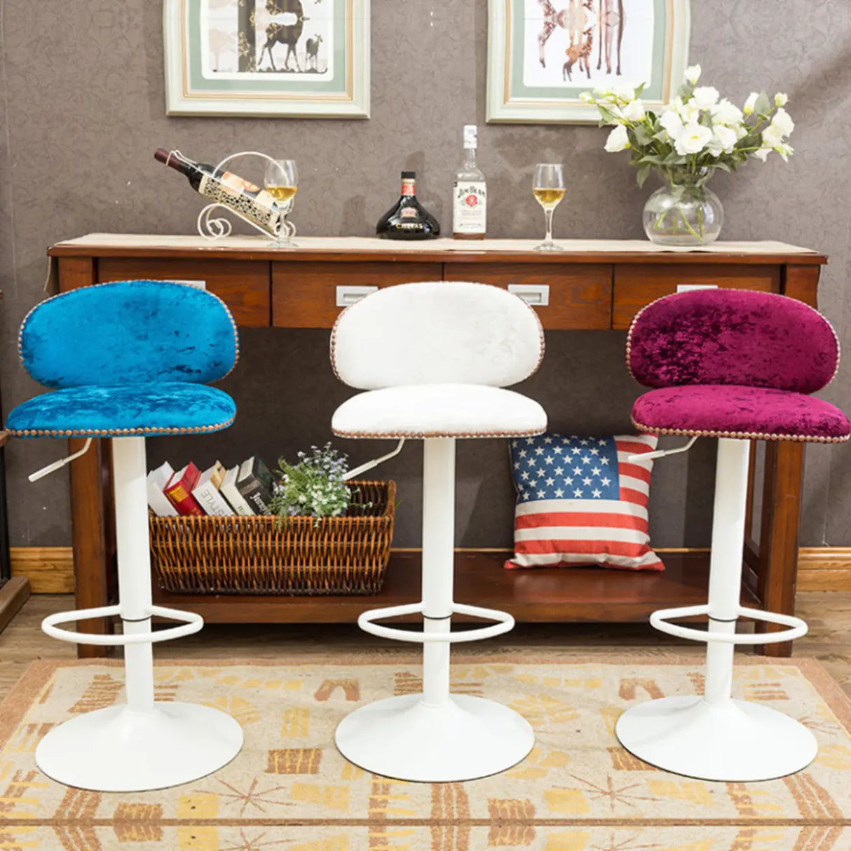 Adjustable Swivel Upholstered Bucket Low Back Bar Stool Image - 4