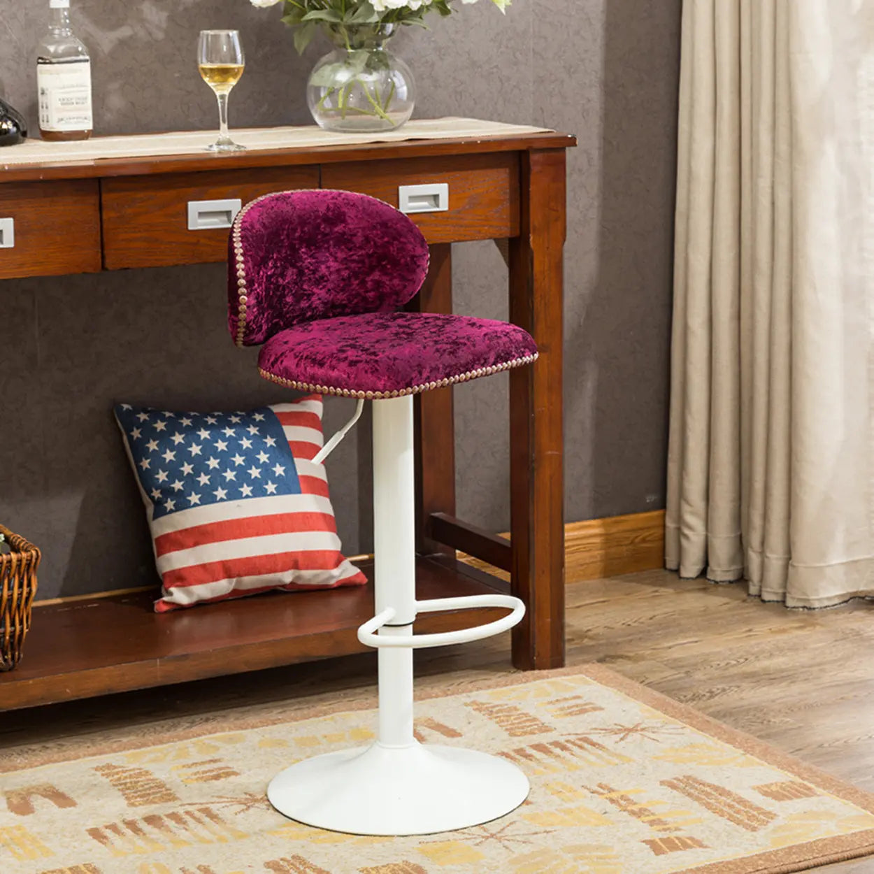 Adjustable Swivel Upholstered Bucket Low Back Bar Stool Image - 5