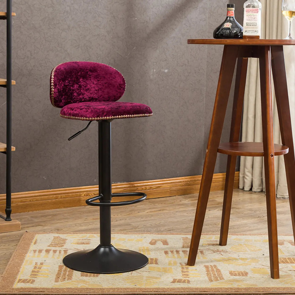 Adjustable Swivel Upholstered Bucket Low Back Bar Stool Image - 9