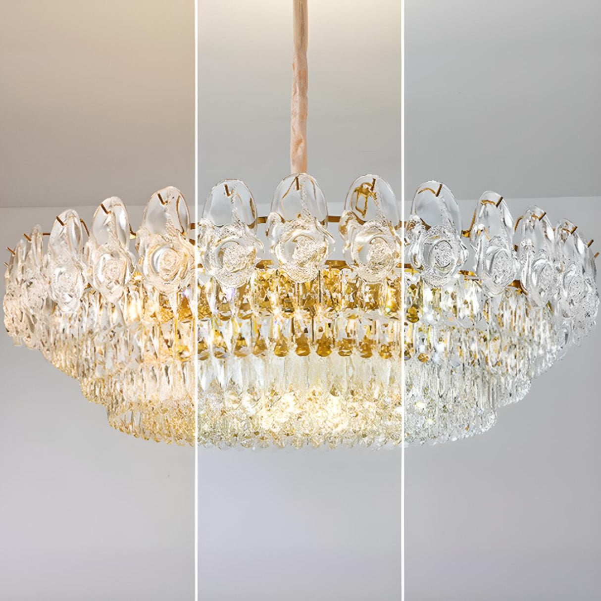 Adjustable Tiered Gold Crystal Rose Chandelier Image - 10