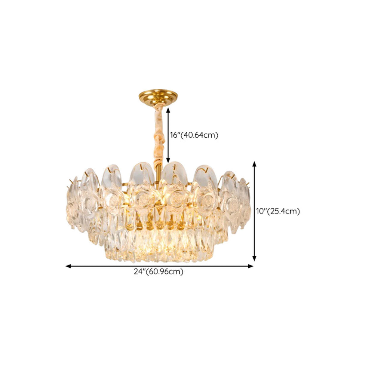 Adjustable Tiered Gold Crystal Rose Chandelier Image - 16