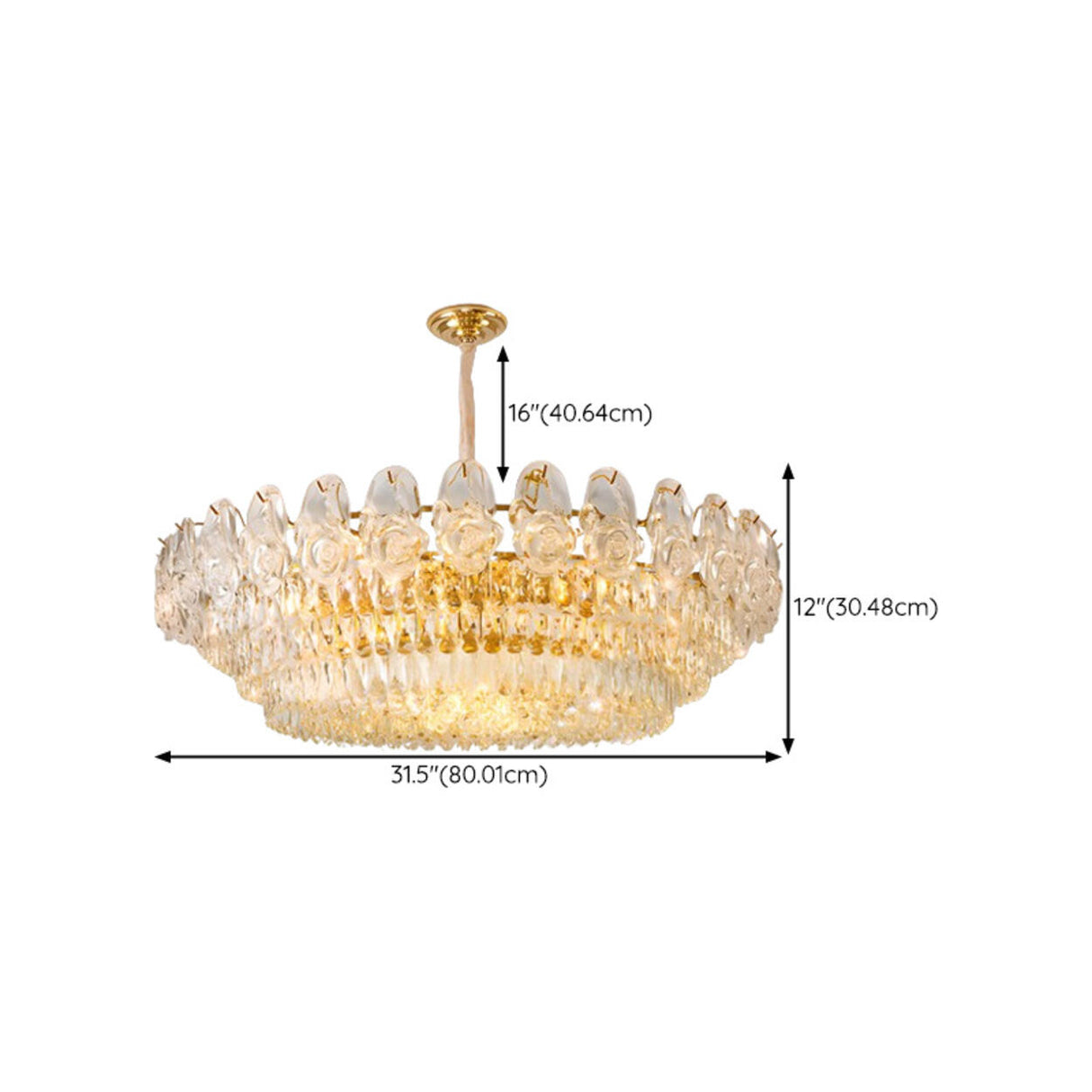 Adjustable Tiered Gold Crystal Rose Chandelier Image - 17
