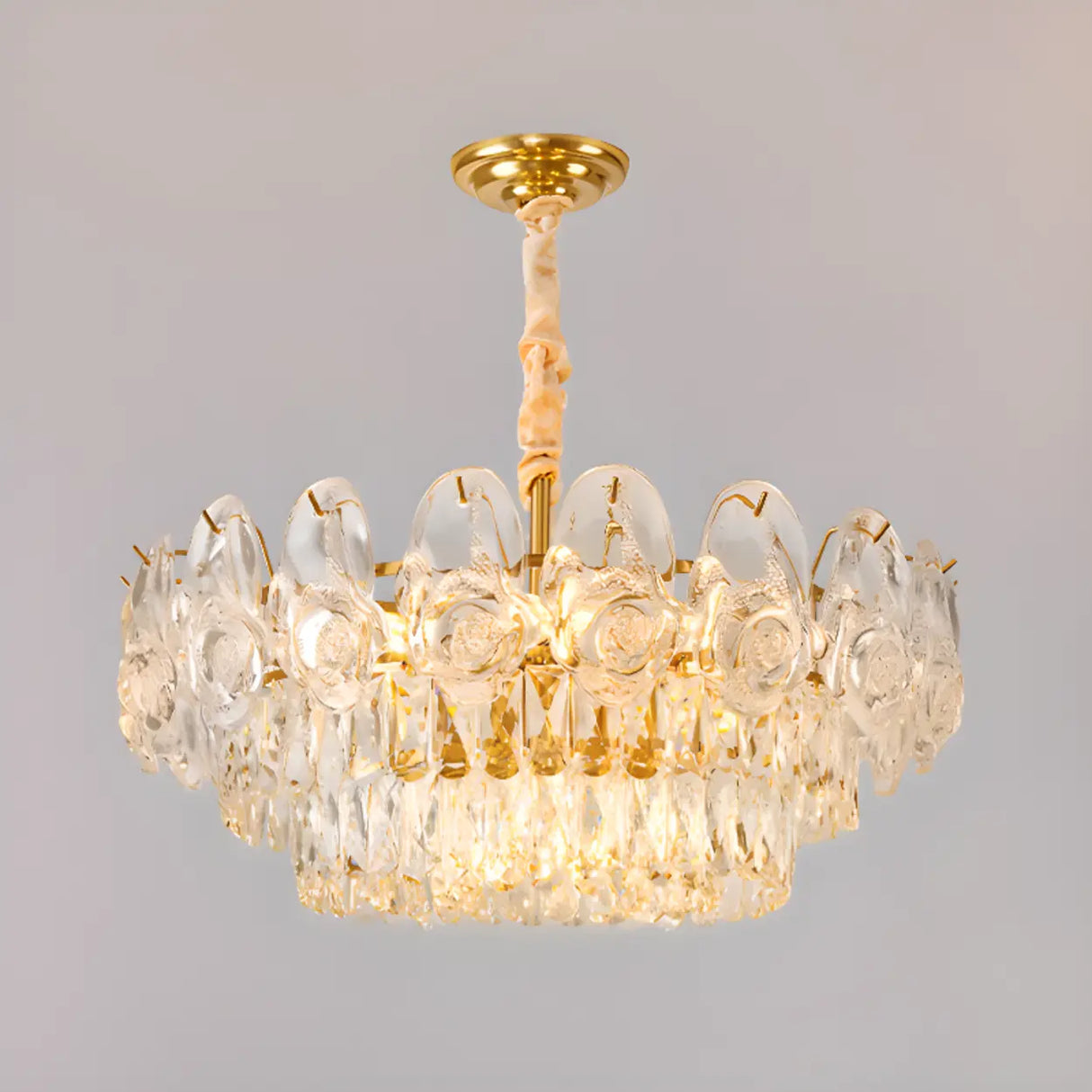 Adjustable Tiered Gold Crystal Rose Chandelier Image - 2