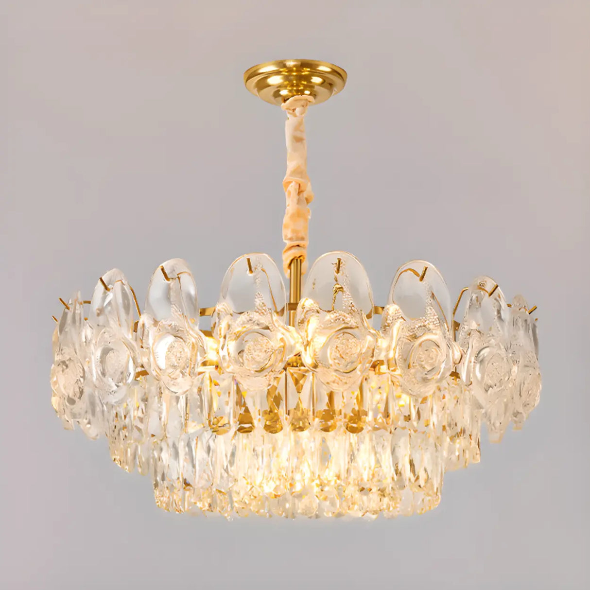 Adjustable Tiered Gold Crystal Rose Chandelier Image - 3