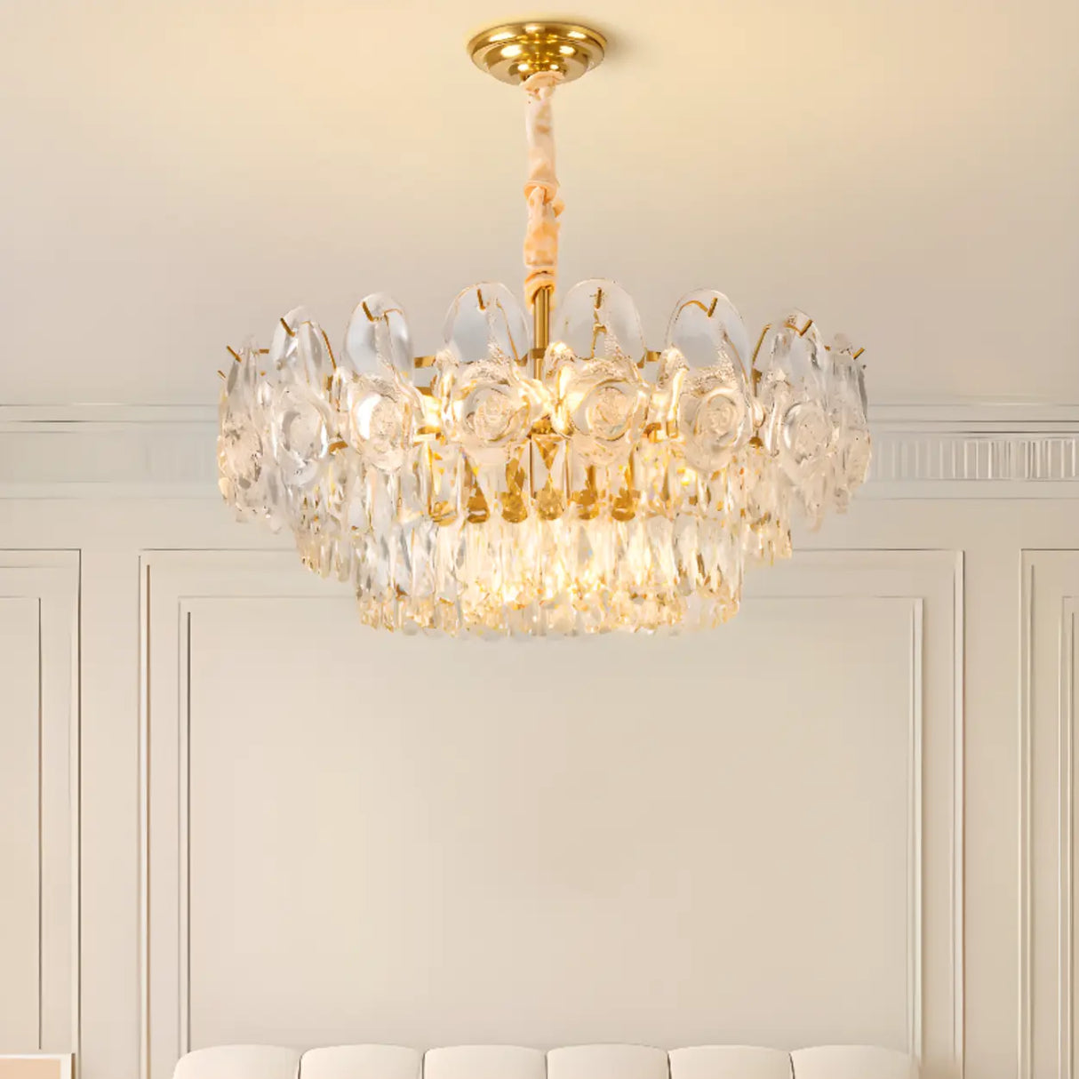 Adjustable Tiered Gold Crystal Rose Chandelier Image - 4