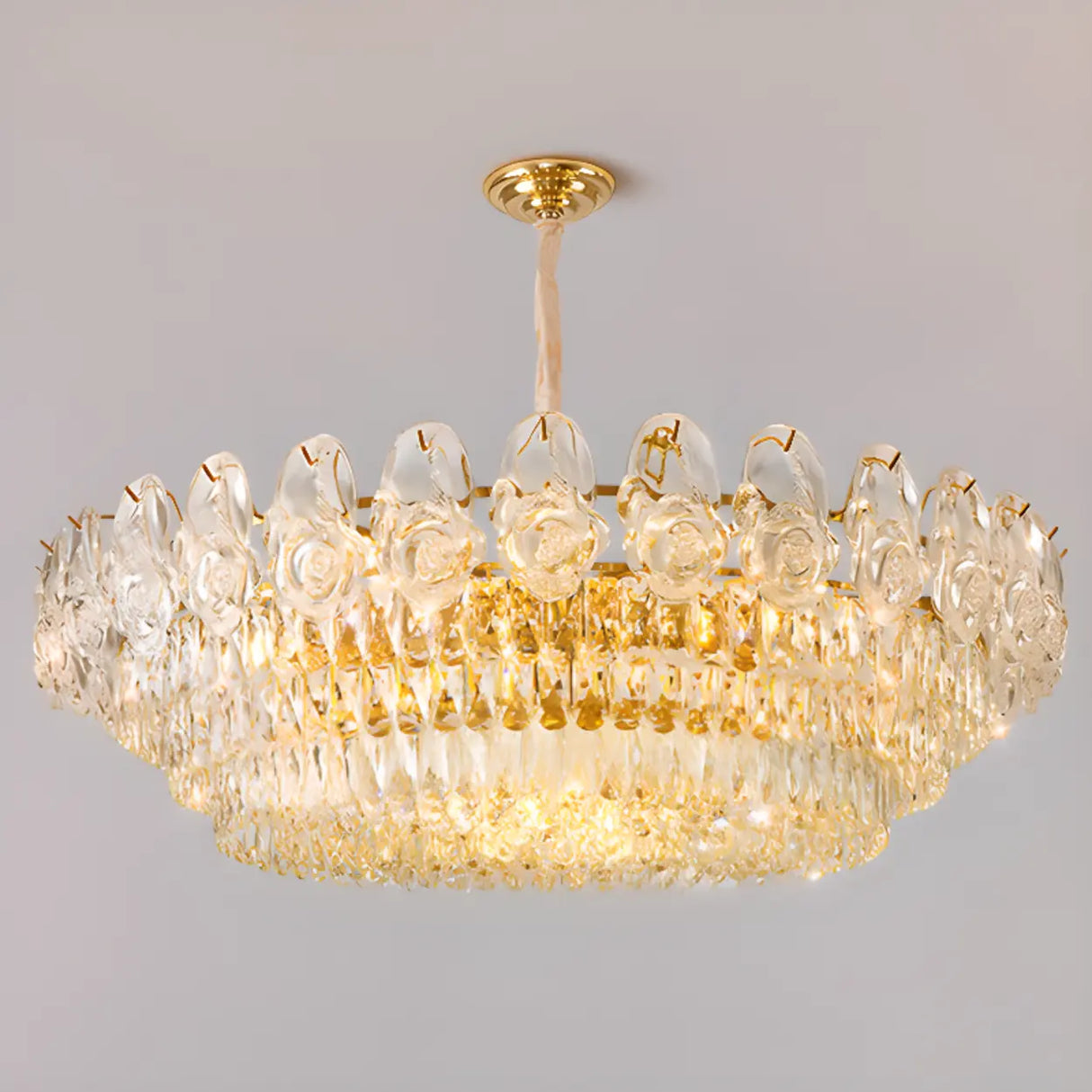 Adjustable Tiered Gold Crystal Rose Chandelier Image - 5