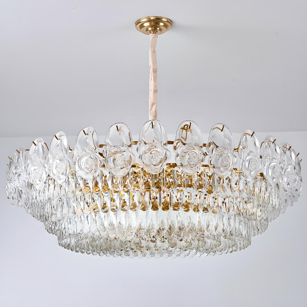 Adjustable Tiered Gold Crystal Rose Chandelier Image - 8