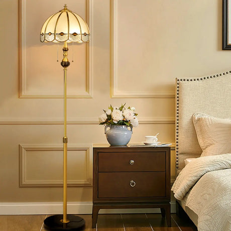 Adjustable Vintage Brass Stained Glass Dome Floor Lamp Image - 2