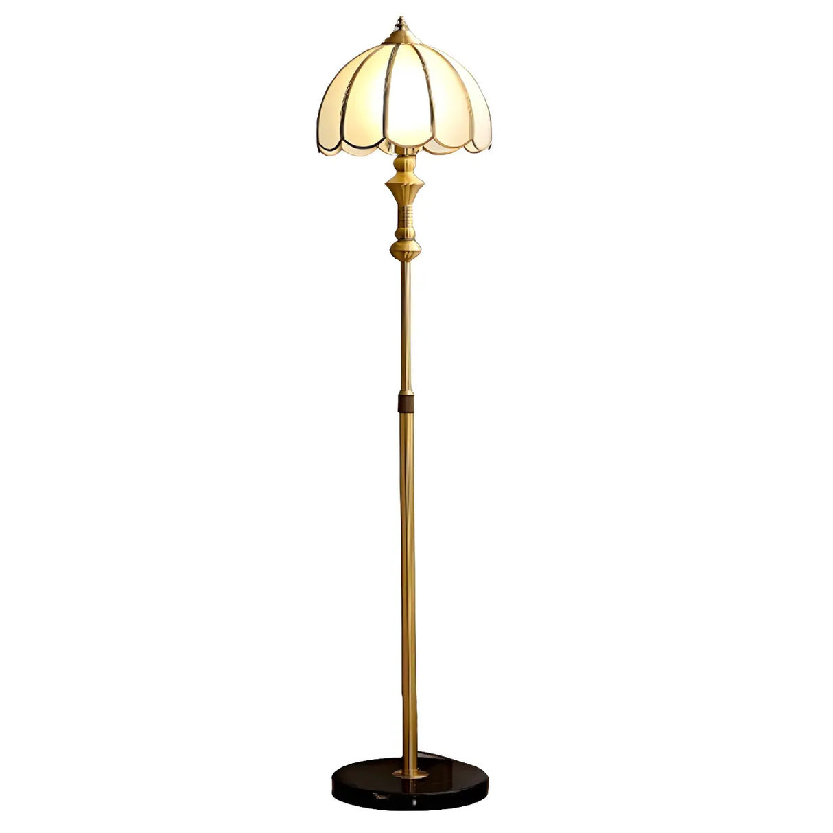 Adjustable Vintage Brass Stained Glass Dome Floor Lamp Image - 3
