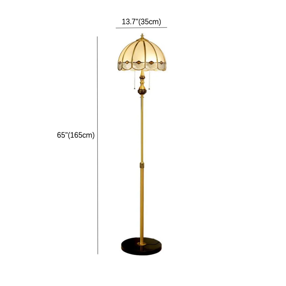 Adjustable Vintage Brass Stained Glass Dome Floor Lamp Image - 7