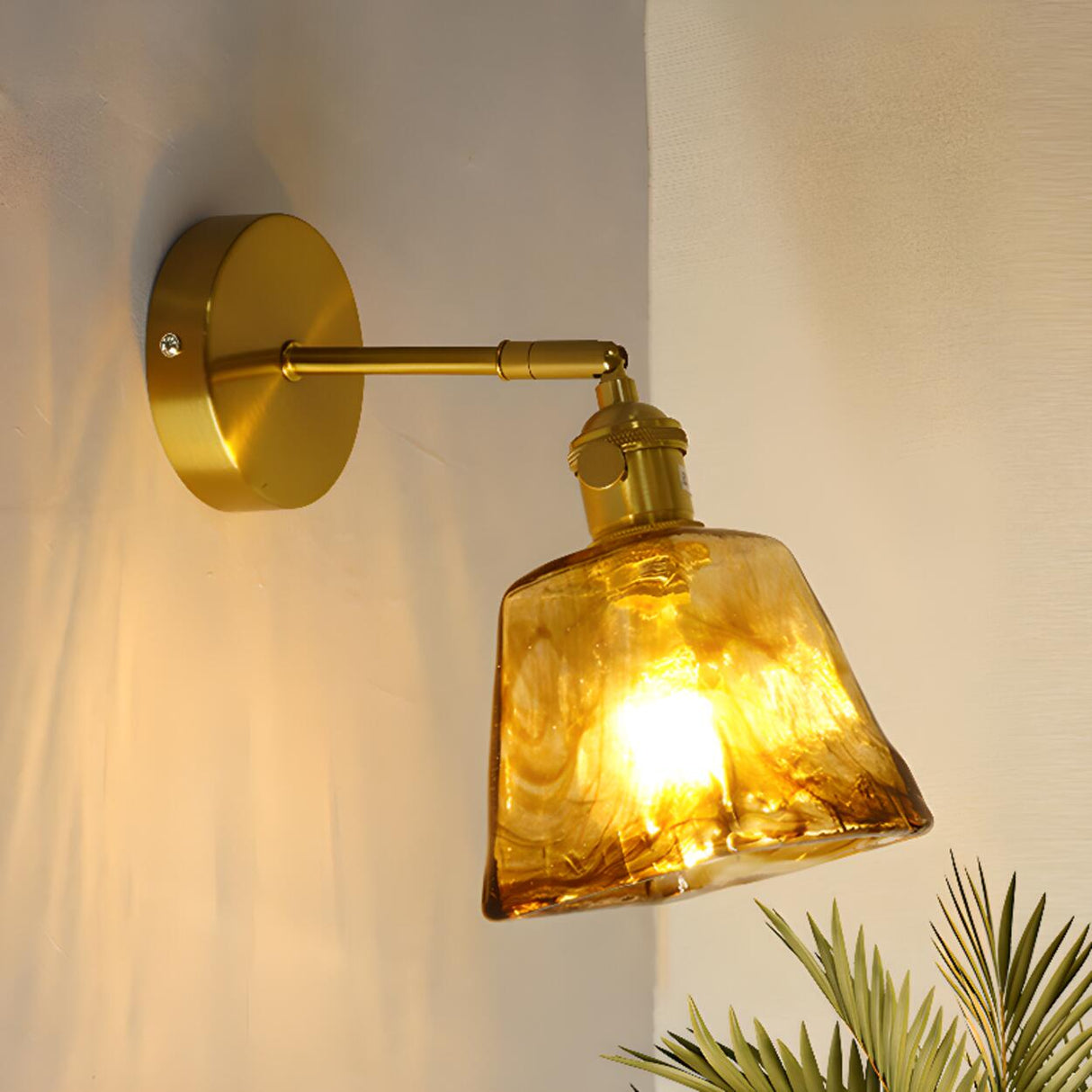 Adjustable Vintage Copper Amber Glass Wall Light Image - 10