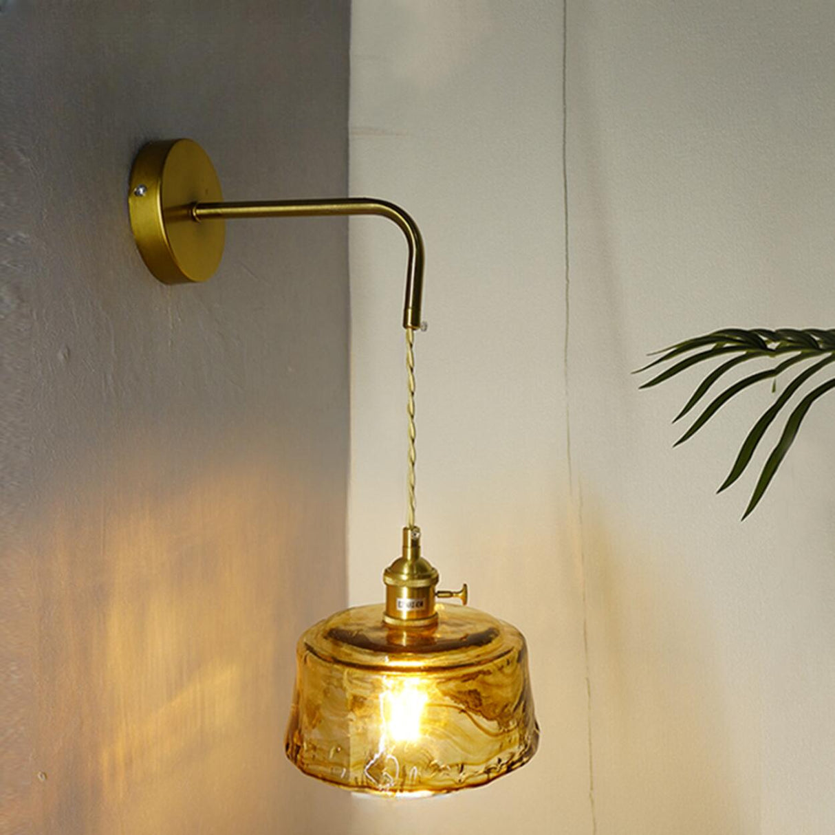 Adjustable Vintage Copper Amber Glass Wall Light Image - 11