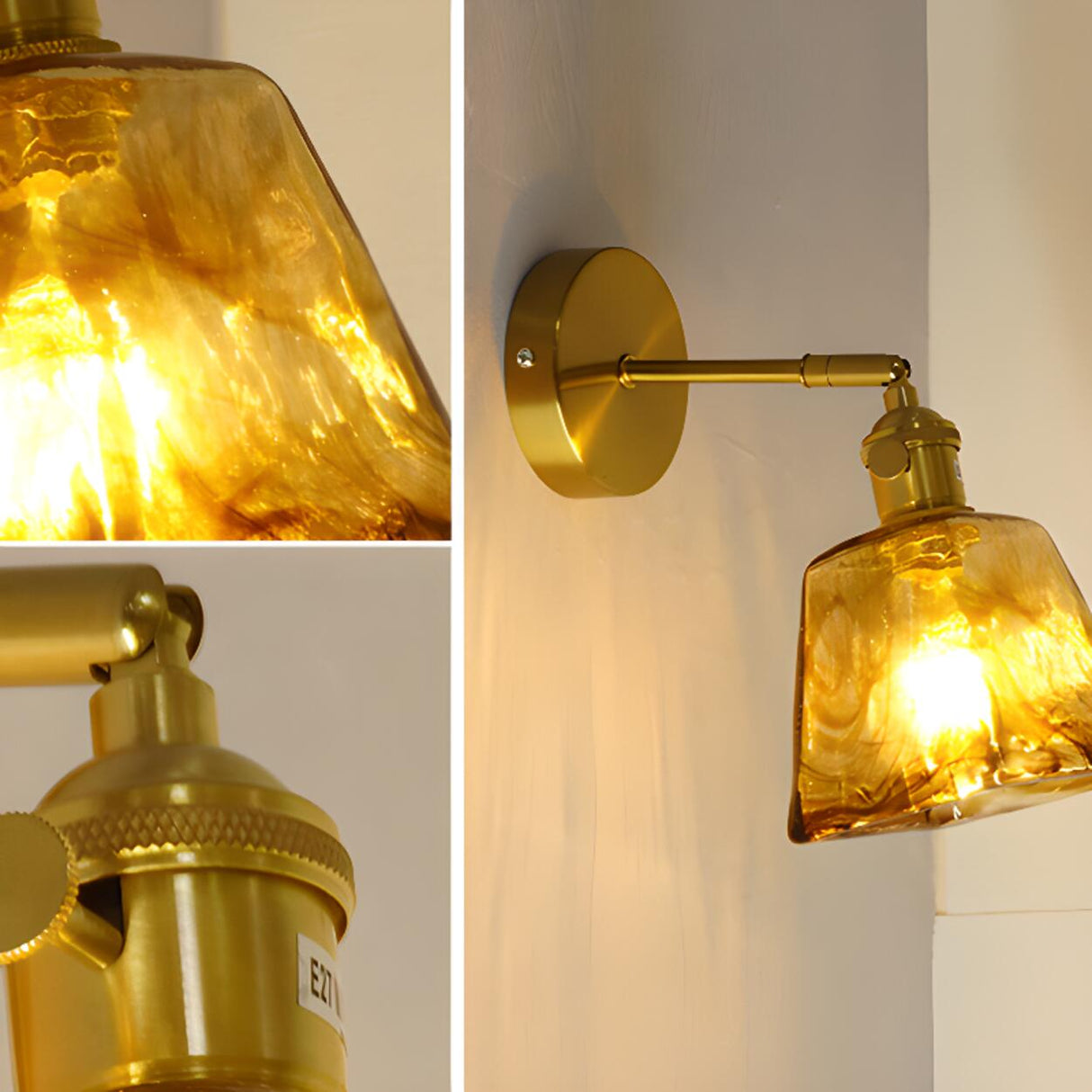 Adjustable Vintage Copper Amber Glass Wall Light Image - 12