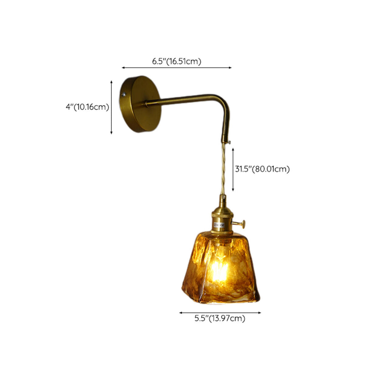 Adjustable Vintage Copper Amber Glass Wall Light Image - 18