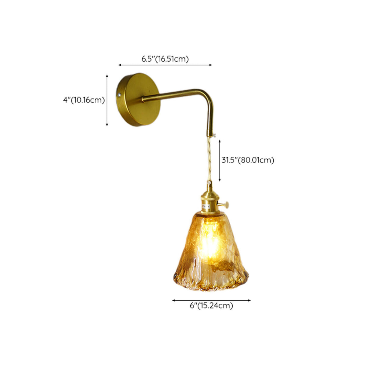 Adjustable Vintage Copper Amber Glass Wall Light Image - 20