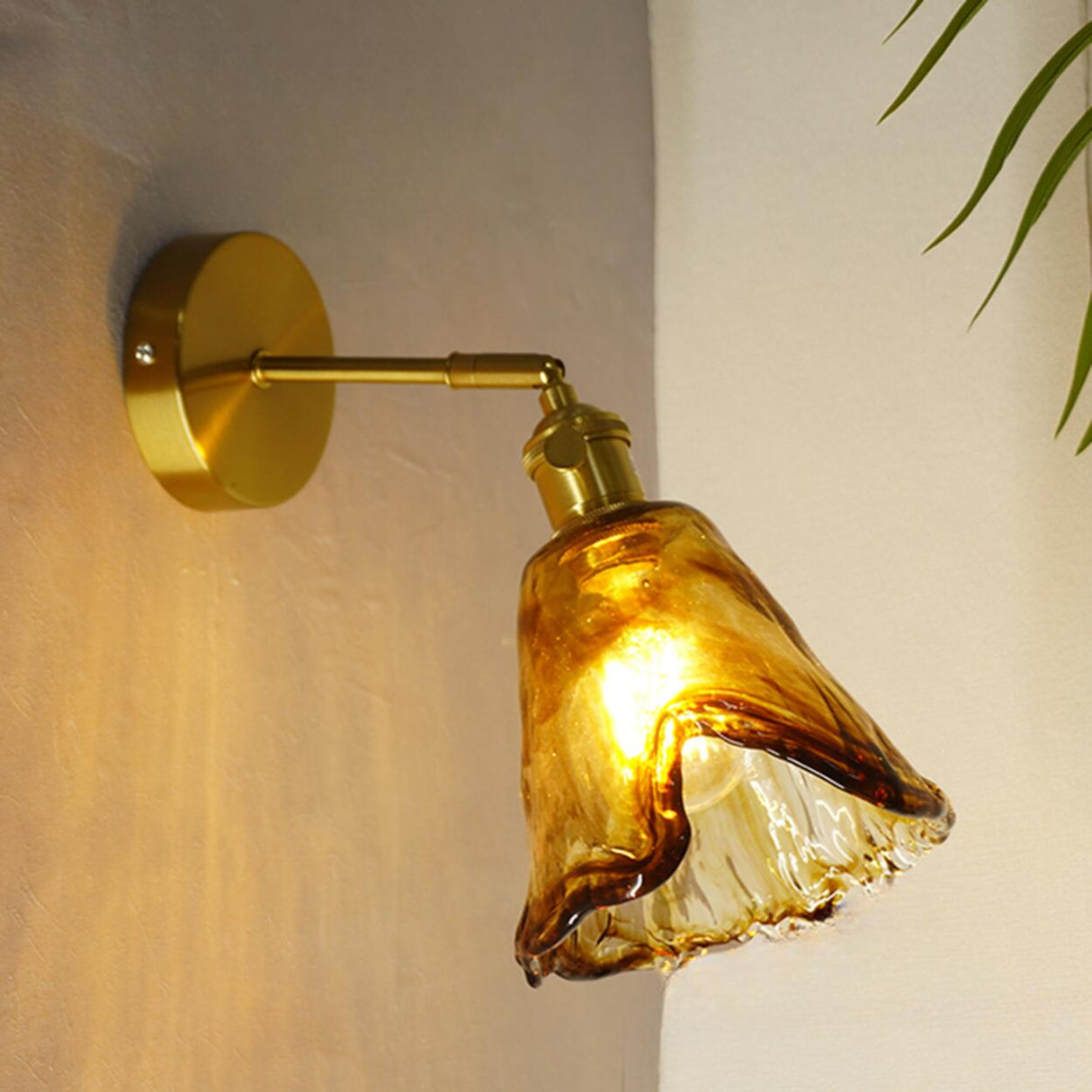 Adjustable Vintage Copper Amber Glass Wall Light Image - 3