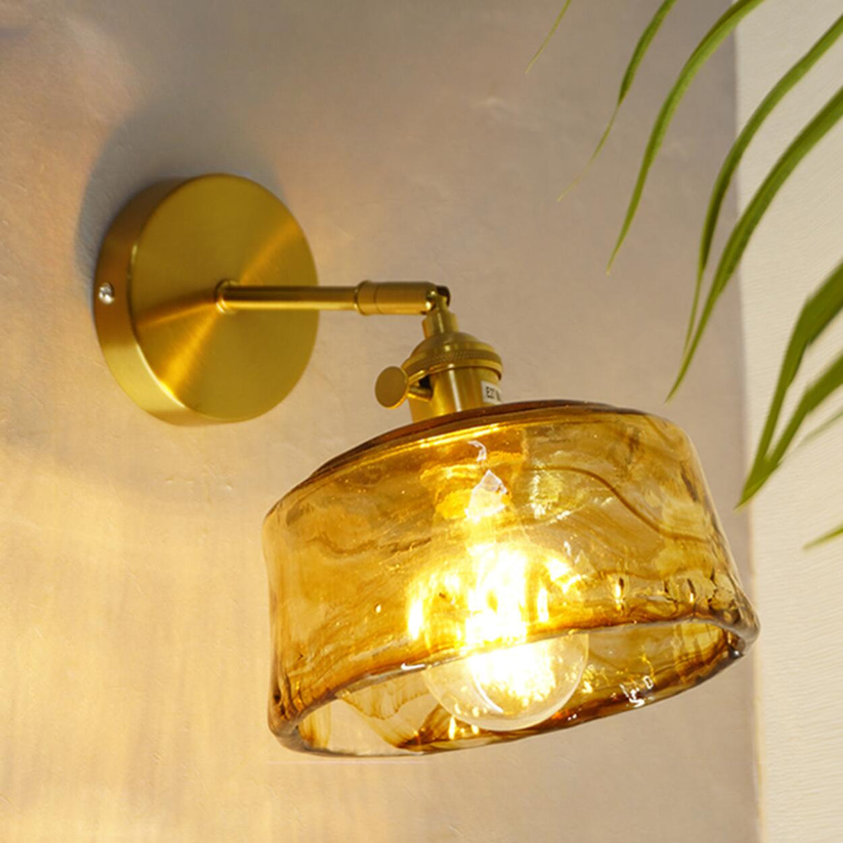Adjustable Vintage Copper Amber Glass Wall Light Image - 5