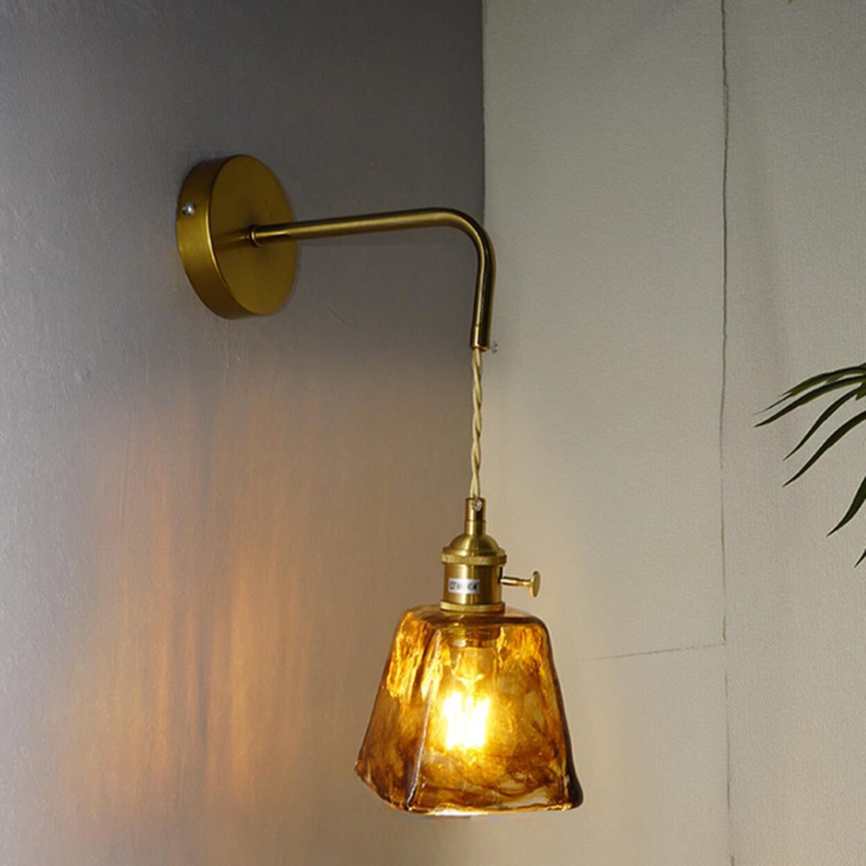 Adjustable Vintage Copper Amber Glass Wall Light Image - 7