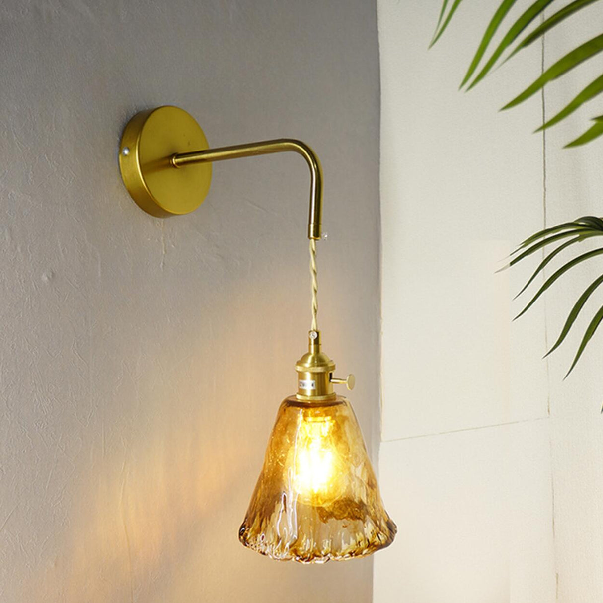 Adjustable Vintage Copper Amber Glass Wall Light Image - 9