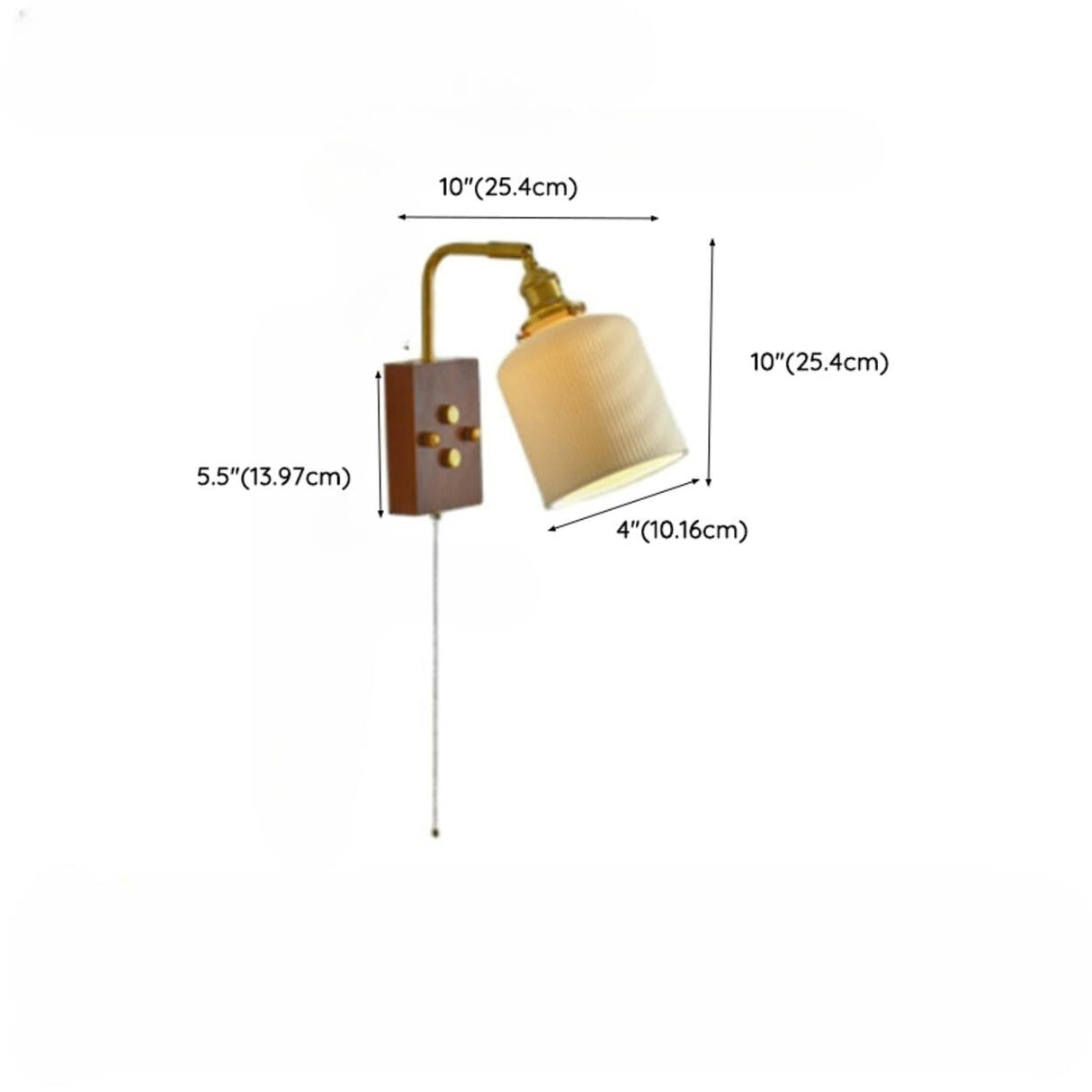 Adjustable Walnut Cylinder Pull String Wall Sconce Image - 15