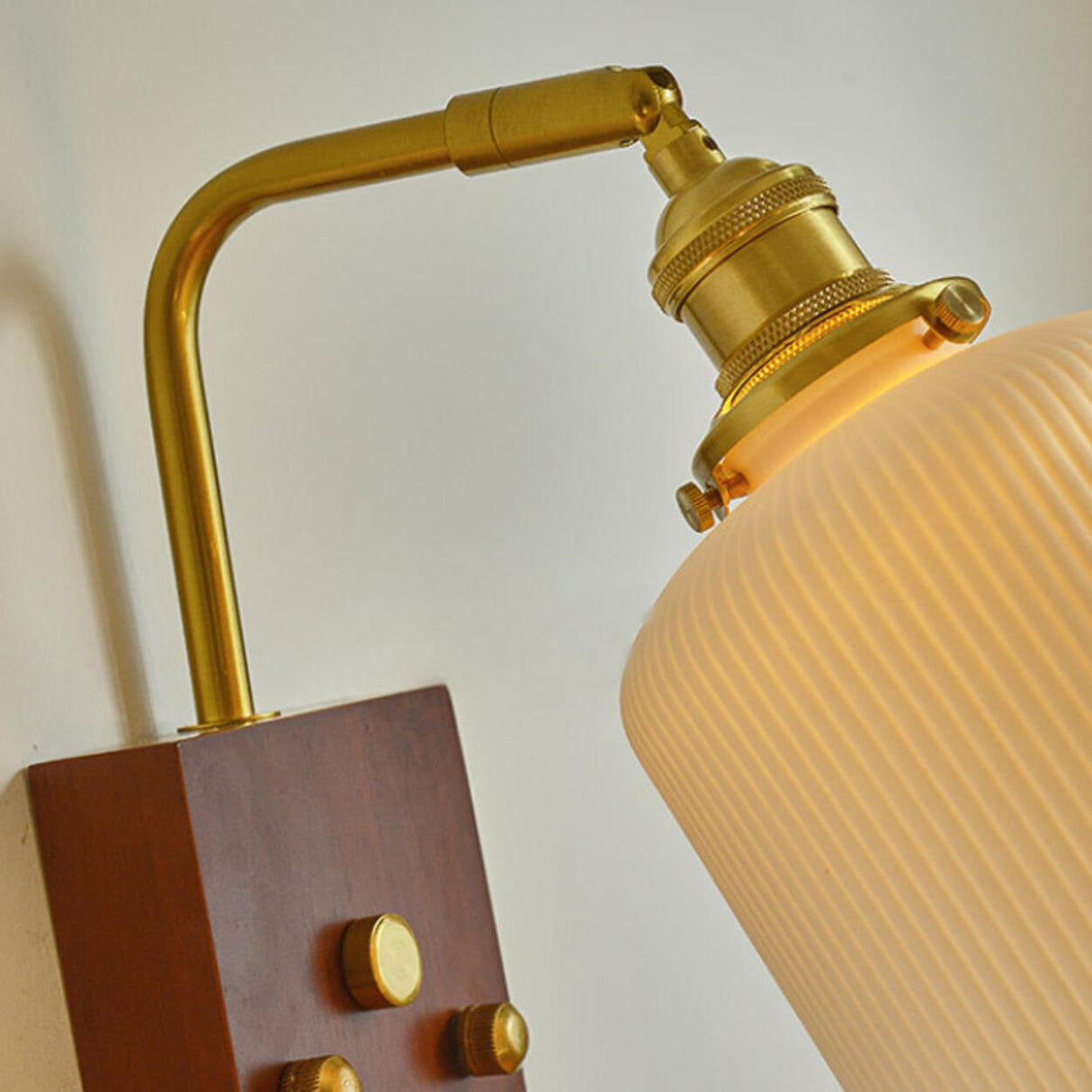 Adjustable Walnut Cylinder Pull String Wall Sconce Image - 9