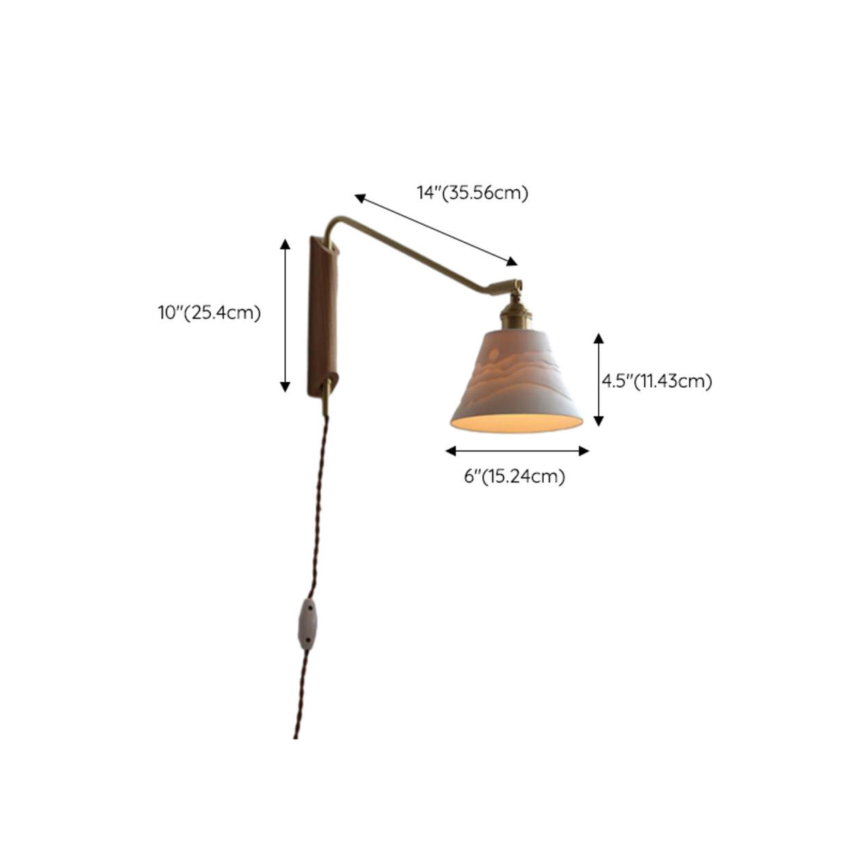 Adjustable Walnut Wood Ribbed Ceramics Wall Sconce