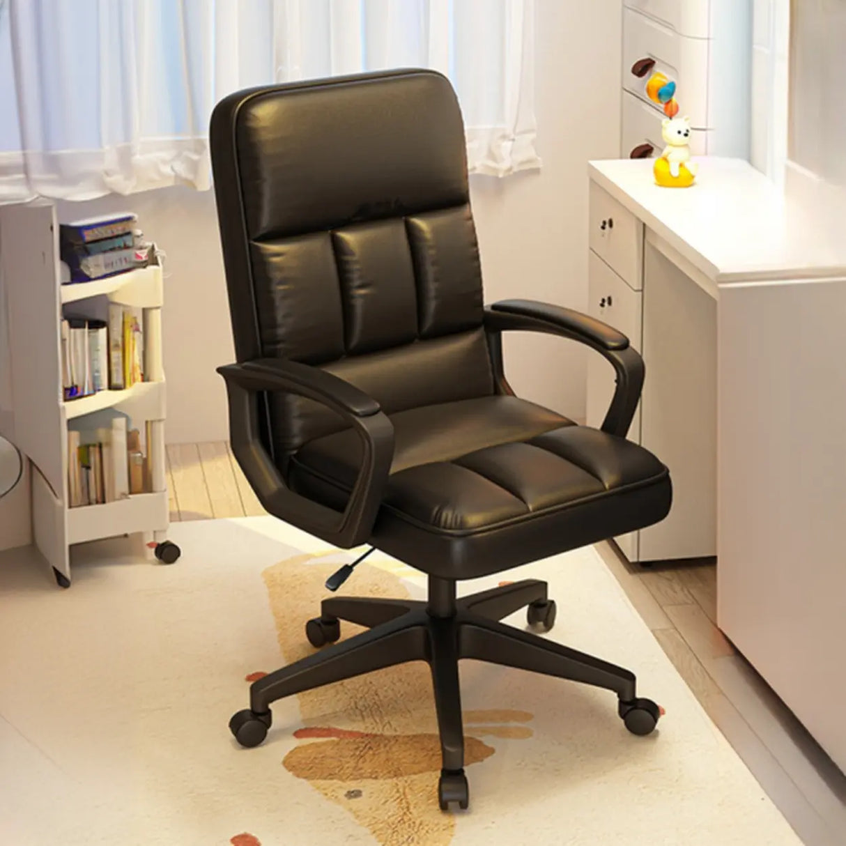 Adjustable White Ergonomic Calfskin Office Chair with Wheels Image - 2
