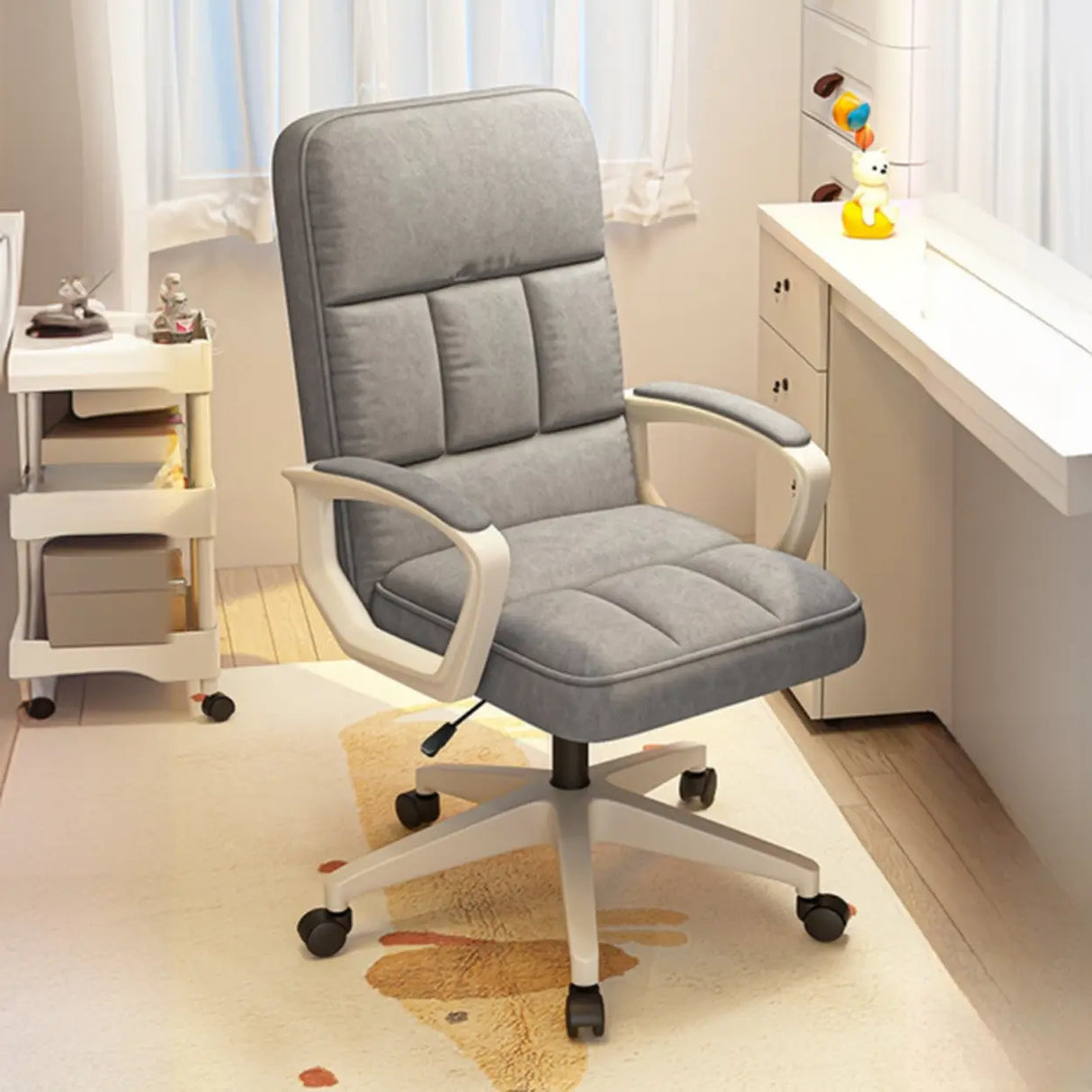 Adjustable White Ergonomic Calfskin Office Chair with Wheels Image - 7
