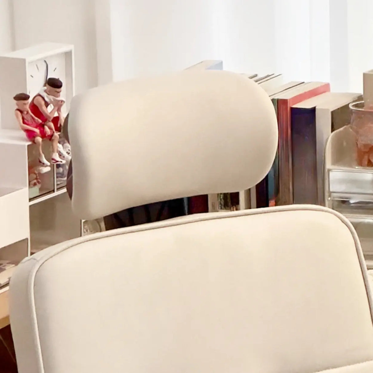 Adjustable White Ergonomic Calfskin Office Chair with Wheels Image - 8